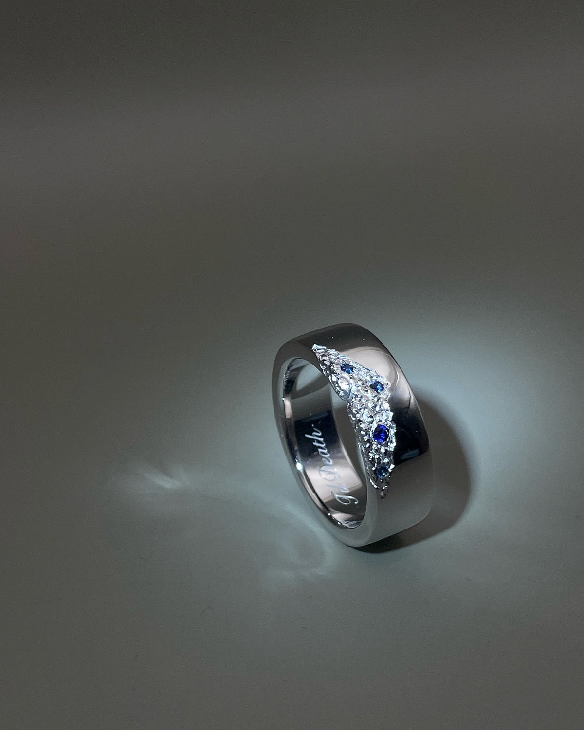 White Gold engagement band with sapphires